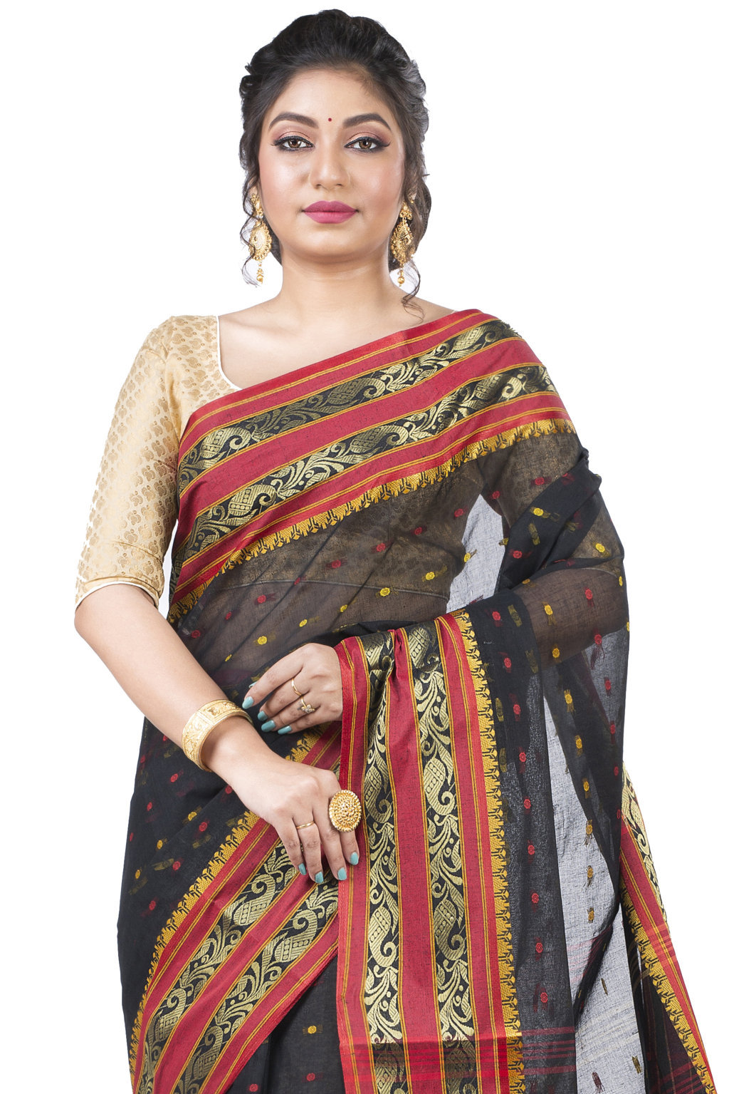 Beige Pure Cotton Alpona Tant Saree (192)